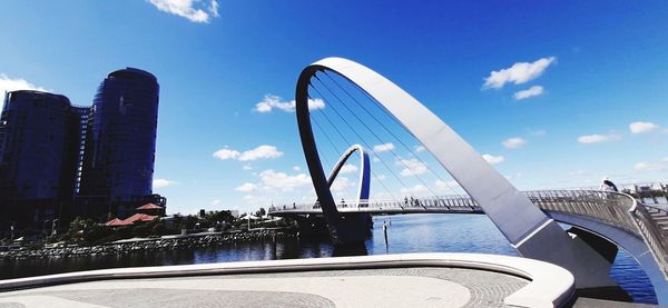 View of bridge and buildings against sky