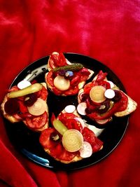 High angle view of dessert in plate on table