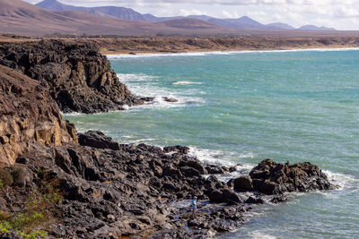 View at the coastline of el cotillo on canary island fuerteventura, spain