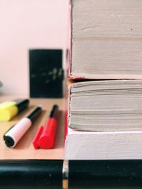 Close-up of books on study table