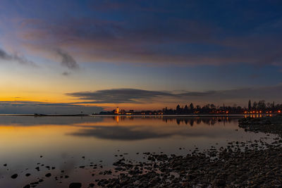 Scenic view of lake against sky during sunset