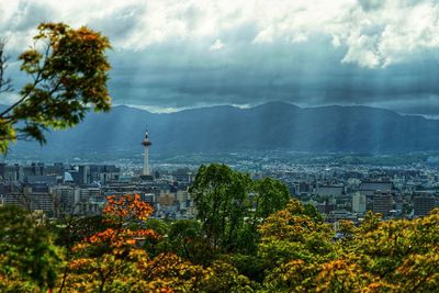 View of townscape with mountain in background