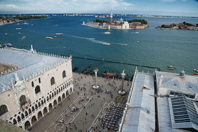 High angle view of buildings in city