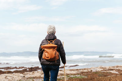 Rear view of man standing on beach