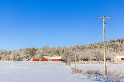 Power line to a farm in on a beautiful winter day