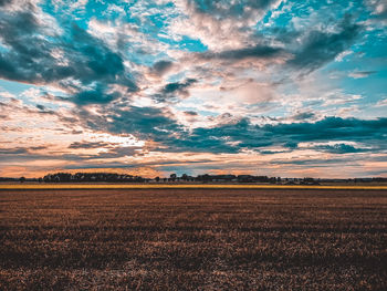 Scenic view of field against sky during sunset