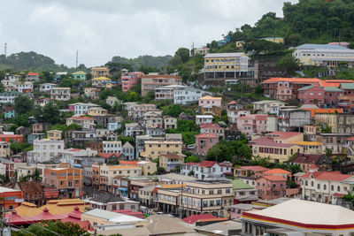 High angle view of townscape against sky