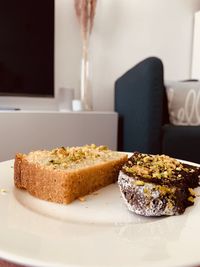 Close-up of cake in plate on table