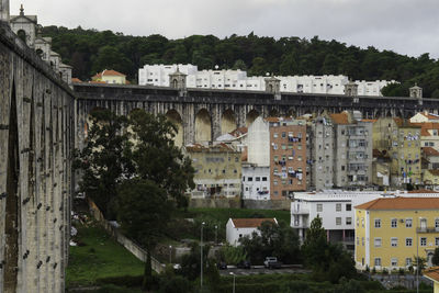 Buildings in town against sky