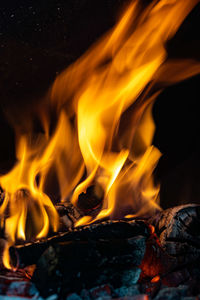 Red, orange and yellow flames from firewood in a oven