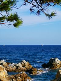 Scenic view of sea against blue sky