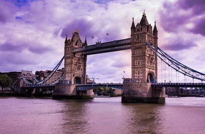 View of bridge over river against cloudy sky