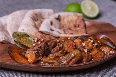 Close-up of meat served in plate