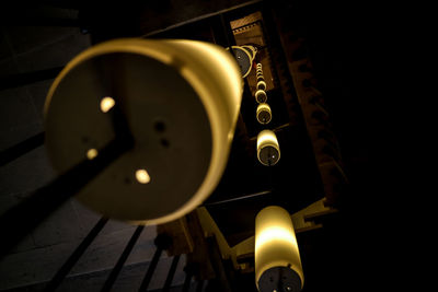 High angle view of illuminated lighting equipment on ceiling