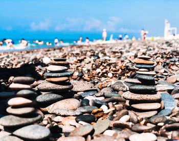 Close-up of stones on beach