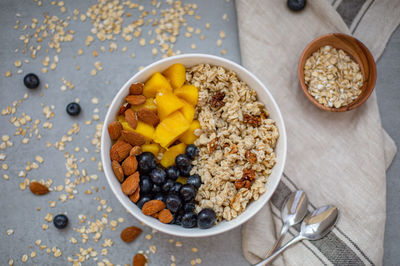 Bowl of oatmeal porridge with fresh fruits