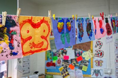 Close-up of clothes drying on clothesline