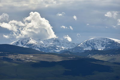 Scenic view of snowcapped mountains against sky