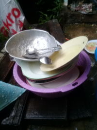 High angle view of tea cup on table