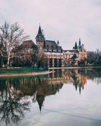 Reflection of buildings in lake