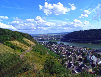 High angle view of townscape against sky