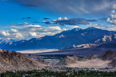 Scenic view of snowcapped mountains against sky