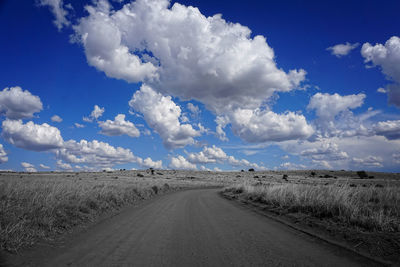 Road amidst landscape against blue sky