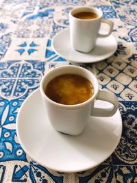 High angle view of coffee on table