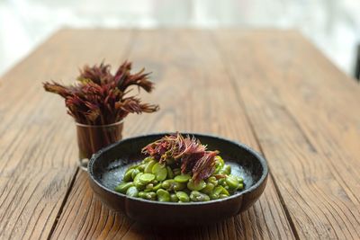 Close-up of salad in bowl on table