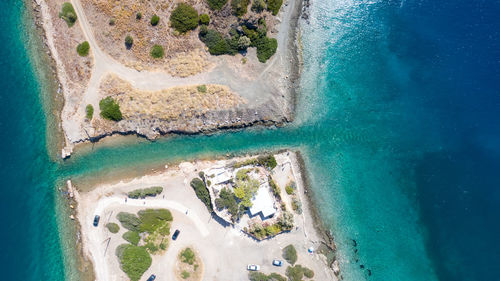 Aerial view of sea by island