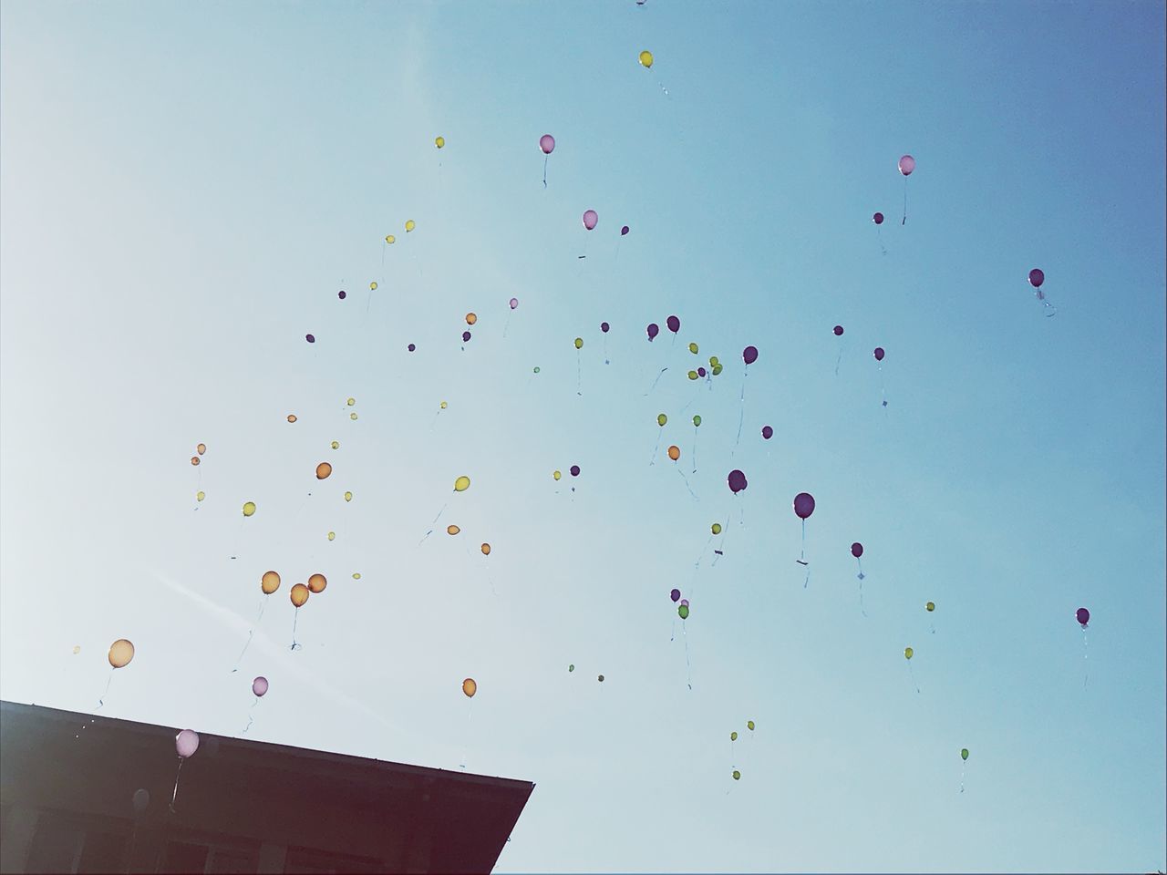 LOW ANGLE VIEW OF BALLOONS FLYING AGAINST SKY