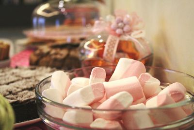 Close-up of marshmallows in bowl