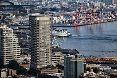 High angle view of buildings in city