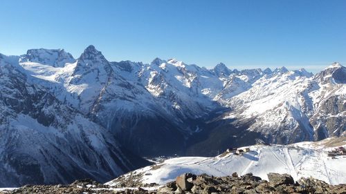 Scenic view of snowcapped mountains against sky