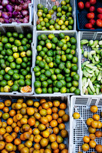 High angle view of fruits for sale in market