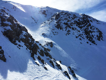 Scenic view of snow covered mountains against sky