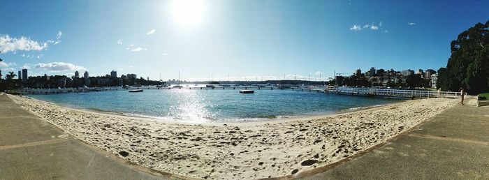 Scenic view of sea against blue sky