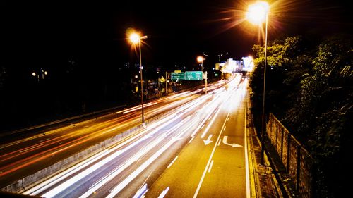 Light trails on road at night