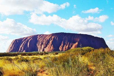 Scenic view of rocks on field against sky