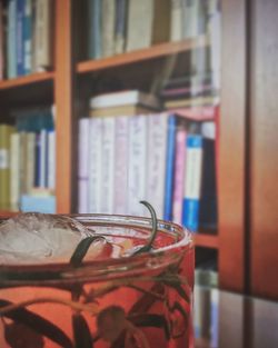 Close-up of books on table at home