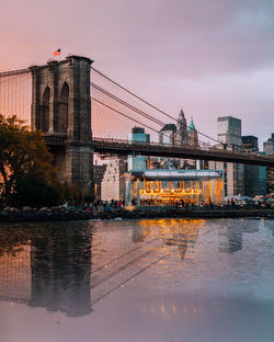 Bridge over river with buildings in background