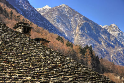 Low angle view of mountains against sky
