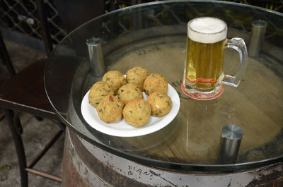 Close-up of food served on table