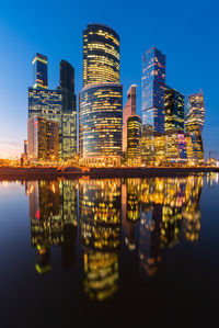 Reflection of illuminated buildings in river at night