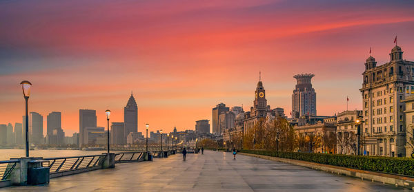 Shanghai the bund historical old colonial buildings, shanghai city skyline and skyscraper, china.