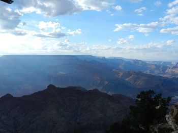 Scenic view of mountains against cloudy sky