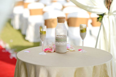Drinks served on table at wedding reception