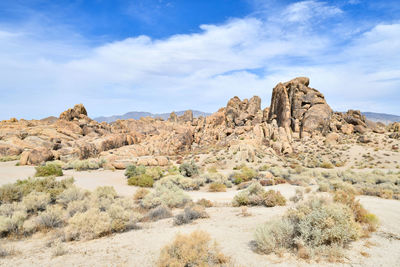 Rock formations on landscape against sky