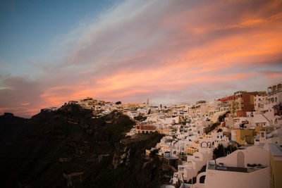 High angle view of townscape against sky at sunset