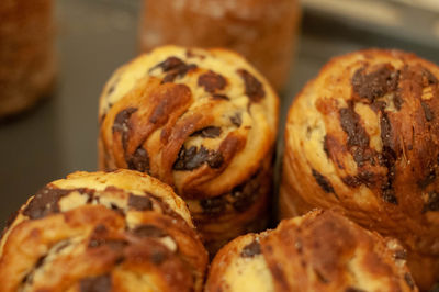 Close-up of chocolate cake in store